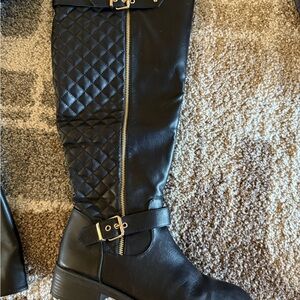 Dream Pairs Black Over the Knee Boots with Gold Buckles